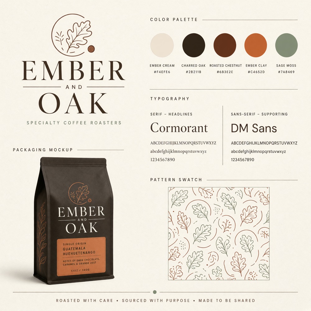 Complete brand identity board with logo, palette and type specimens generated by Grok Imagine 2.0